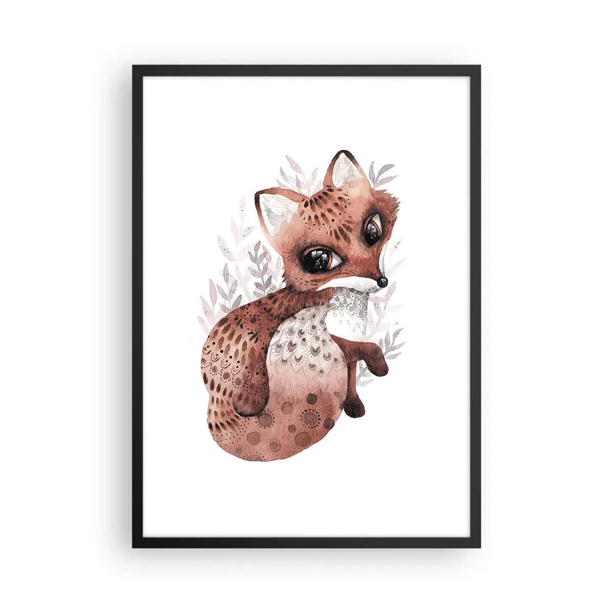Plakat w czarnej ramie - Uroczy lisek w stylu akwarelowym na białym tle - 50x70cm - Tylko pokochać - Nowoczesna dekoracja ścienna do salonu i sypialni ARTTOR