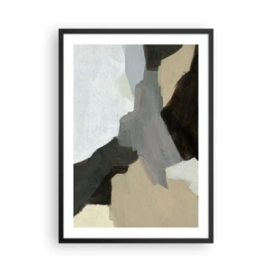 Plakat w czarnej ramie - Abstrakcyjna kompozycja w stonowanych kolorach - 50x70cm - Abstrakcja: rozstaje szarości - Nowoczesna dekoracja ścienna do salonu i sypialni ARTTOR