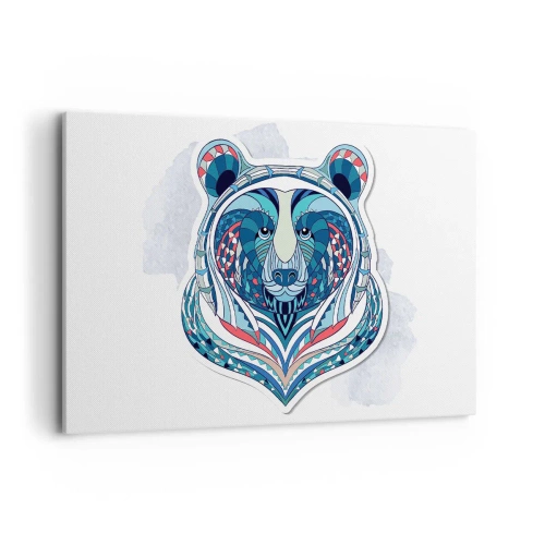 Obraz na płótnie - Geometryczny niedźwiedź w odcieniach niebieskiego i czerwonego - 120x80cm - Eviva Grenlandia! - Nowoczesna dekoracja ścienna do salonu, kuchni i sypialni ARTTOR