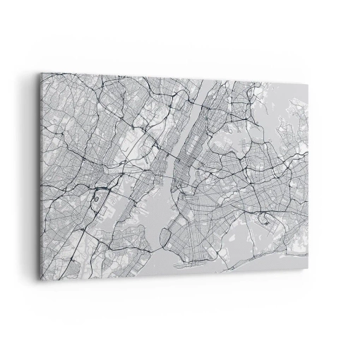 Obraz na płótnie - Mapa miasta w minimalistycznym stylu na szarym tle - 100x70cm - Anatomia metropolii - Nowoczesna dekoracja ścienna do salonu, kuchni i sypialni ARTTOR