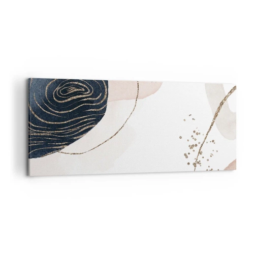 Obraz na płótnie - Abstrakcyjne kształty w odcieniach beżu i granatu ze złotymi detalami - 120x50cm - Wszystko płynie - Nowoczesna dekoracja ścienna do salonu i sypialni ARTTOR