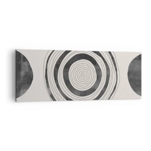 Obraz na płótnie - Minimalistyczne czarno-białe okręgi na jasnym tle - 140x50cm - Ważne to co pomiędzy - Nowoczesna dekoracja ścienna do salonu i sypialni ARTTOR