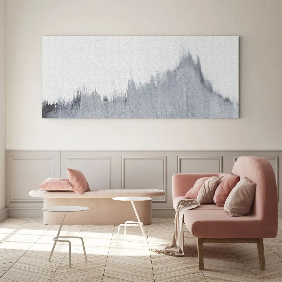 Obraz na szkle - Abstrakcyjna szara kompozycja w minimalistycznym stylu - 120x50cm - Tajemniczy zapis - Nowoczesna dekoracja ścienna do salonu i sypialni ARTTOR