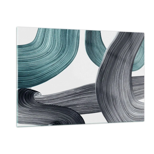 Obraz na szkle - Dynamiczne smugi w odcieniach szmaragdowym i czarnym na białym tle - 120x80cm - Szmaragdowe i czarne szlaki - Nowoczesna dekoracja ścienna do salonu, kuchni i sypialni ARTTOR