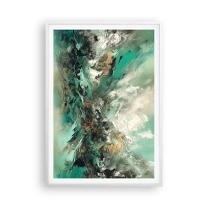 Plakat w białej ramie - Szmaragdowo-czarna kipiel - 70x100 cm