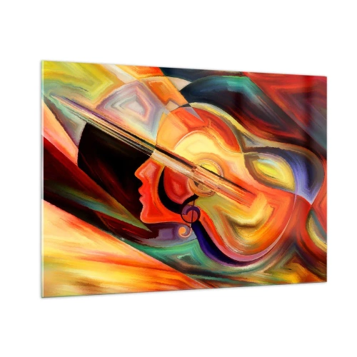 Obraz na szkle - Abstrakcyjny portret z gitarą w tle i nutami - 100x70cm - Wszystko gra - Nowoczesna dekoracja ścienna do salonu, kuchni i sypialni ARTTOR