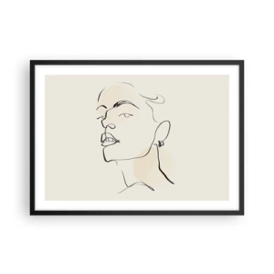 Plakat w czarnej ramie - Minimalistyczny szkic kobiecej twarzy - 70x50cm - Dumne spojrzenie - Nowoczesna dekoracja ścienna do salonu i sypialni ARTTOR