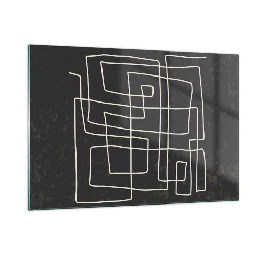 Obraz na szkle - Geometryczna abstrakcja z białymi liniami na czarnym tle - 120x80cm - Nie taki prosty - Nowoczesna dekoracja ścienna do salonu, kuchni i sypialni ARTTOR