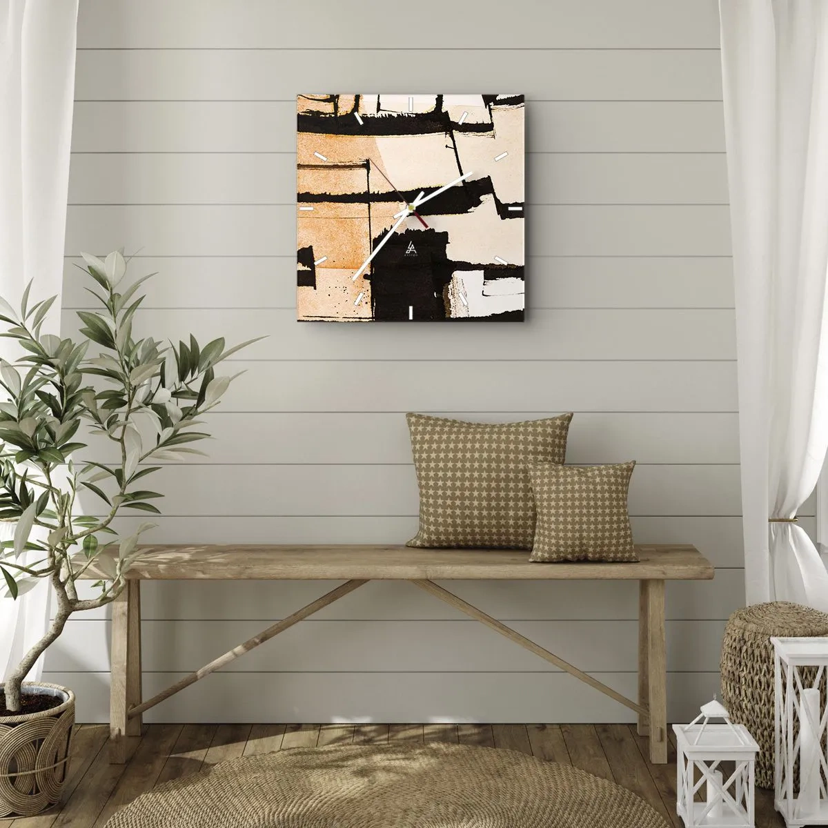 Zegar ścienny - Geometryczne wzory w odcieniach brązu i beżu - 30x30cm - Jednak porządek - Nowoczesna dekoracja ścienna do salonu i sypialni ARTTOR