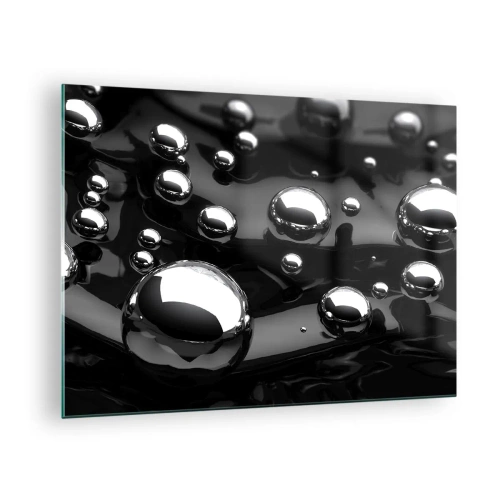 Obraz na szkle - Metaliczne krople na czarnej powierzchni - 70x50cm - Z czarnej toni - Nowoczesna dekoracja ścienna do salonu i sypialni ARTTOR
