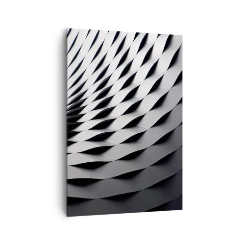 Obraz na płótnie - Abstrakcyjny wzór geometryczny w odcieniach czerni i bieli - 70x100cm - Na powierzchni fal - Nowoczesna dekoracja ścienna do salonu i sypialni ARTTOR