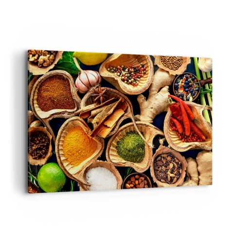 Obraz na płótnie - Miseczki z przyprawami w różnych kolorach - 100x70cm - Bierz, co chcesz - Nowoczesna dekoracja ścienna do salonu, kuchni i sypialni ARTTOR