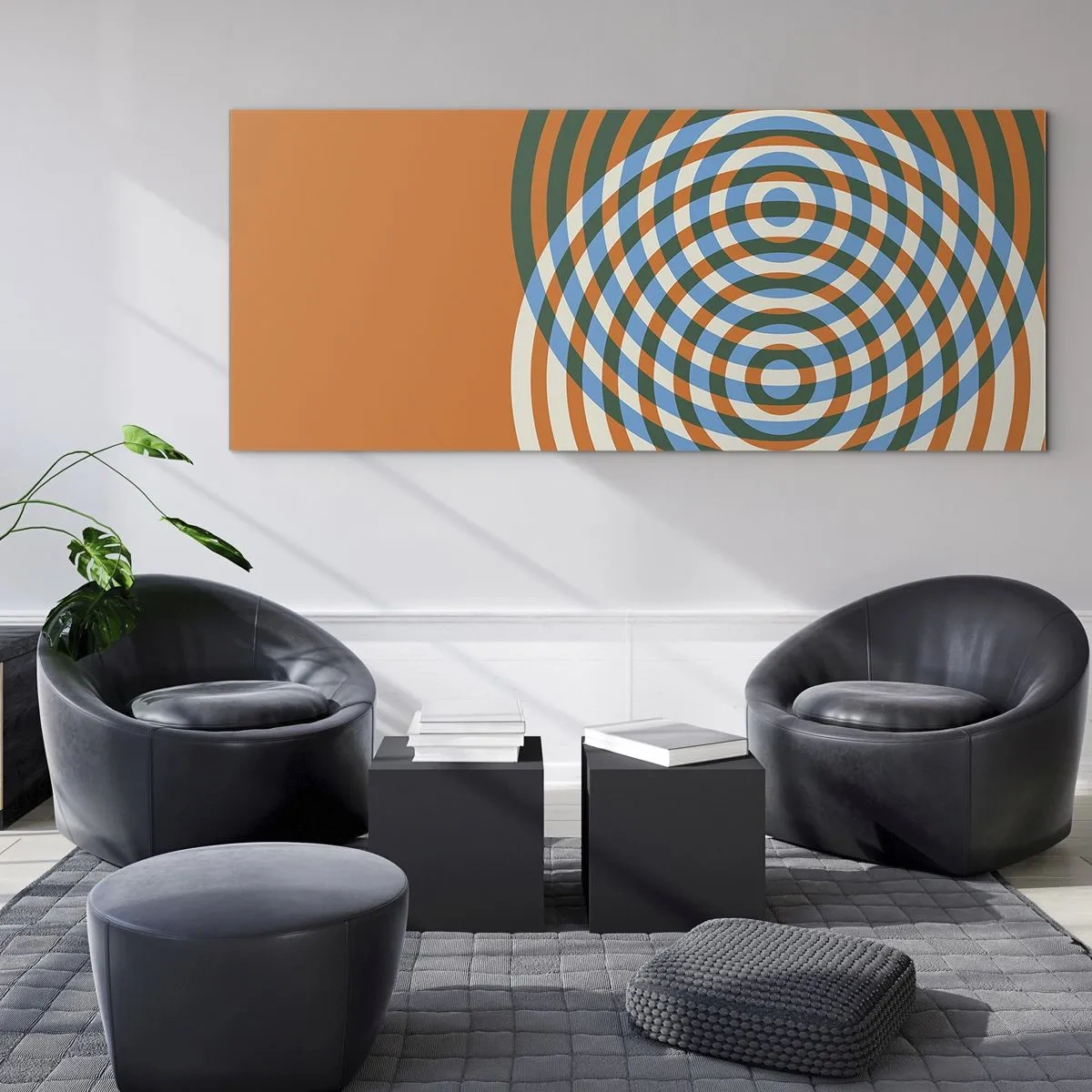 Obraz na szkle - Koncentryczne okręgi na pomarańczowym tle - 120x50cm - Abstrakcyjna wariacja kolista - Nowoczesna dekoracja ścienna do salonu i sypialni ARTTOR