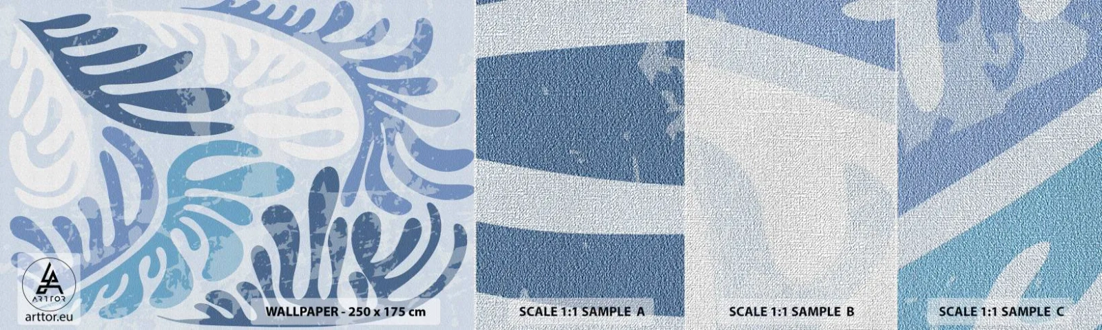 Fototapeta Próbka Premium Canvas - Błękitne paprocie - Minimalizm, Pastelowe, Boho - 100x30 cm