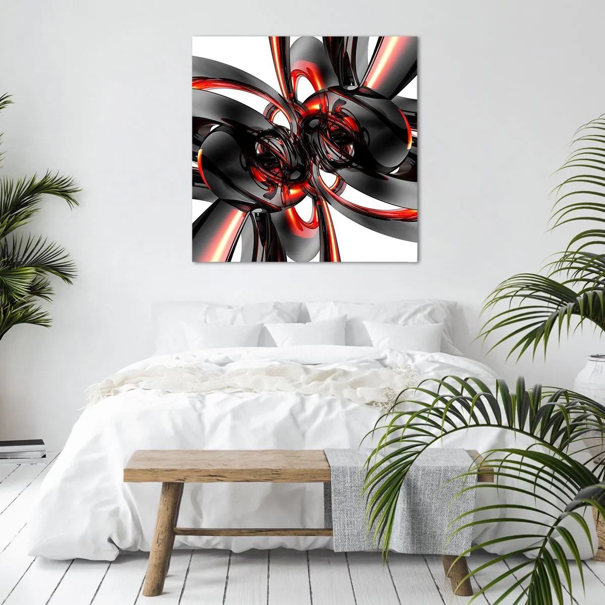 Obraz na płótnie - Ruch w graficie i czerwieni - 60x60 cm