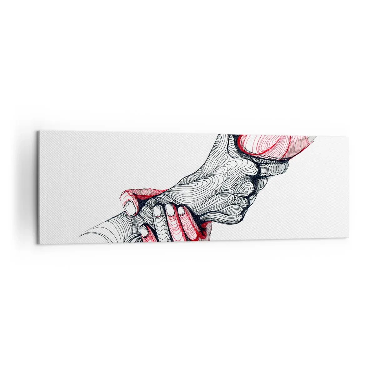 Obraz na płótnie - Artystyczne ręce trzymające się nawzajem w minimalistycznym stylu - 160x50cm - Jesteś w dobrych rękach - Nowoczesna dekoracja ścienna do salonu i sypialni ARTTOR