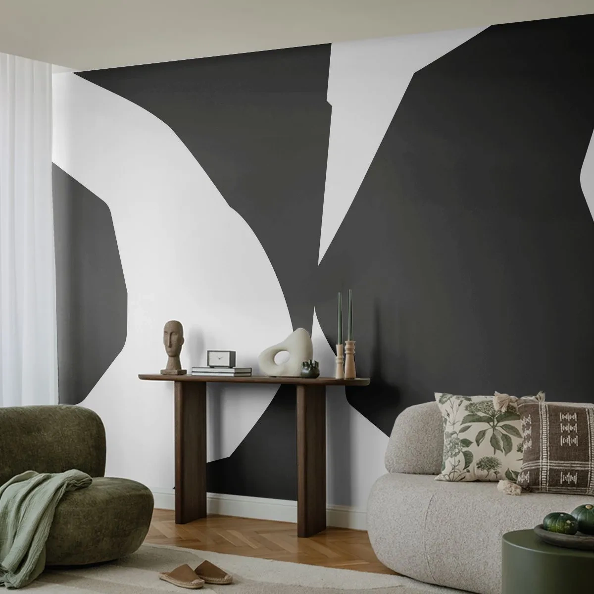 Fototapeta Premium Sand - Abstrakcyjne kształty w czerni i bieli - 100x70cm - Pozytyw -negatyw - Nowoczesna dekoracja ścienna do salonu, kuchni i sypialni ARTTOR