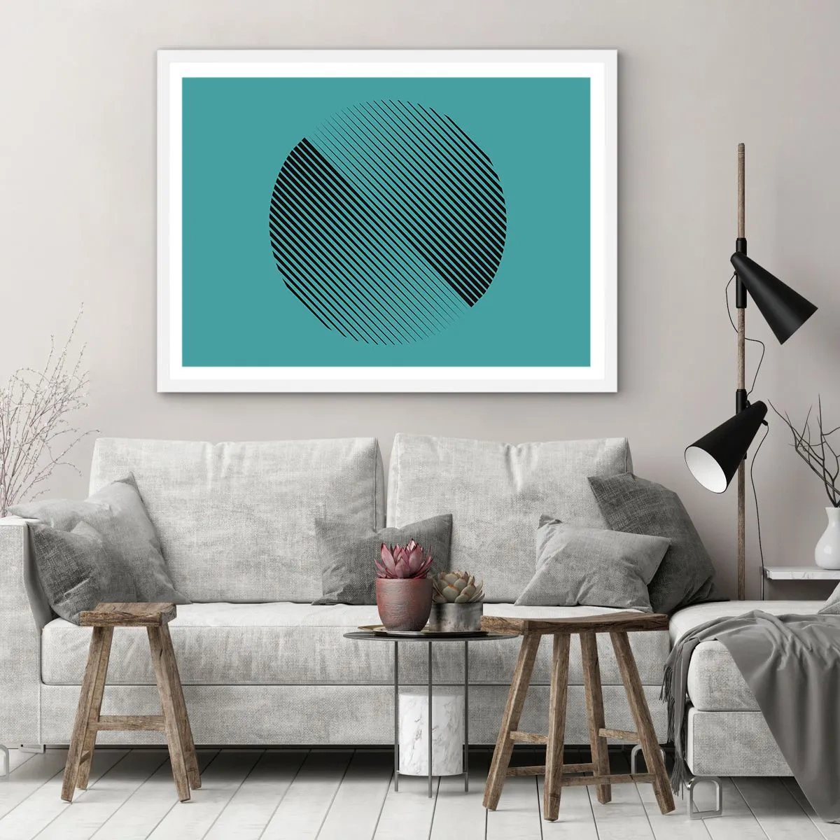 Plakat w białej ramie - Koło – geometryczna wariacja - 50x40 cm