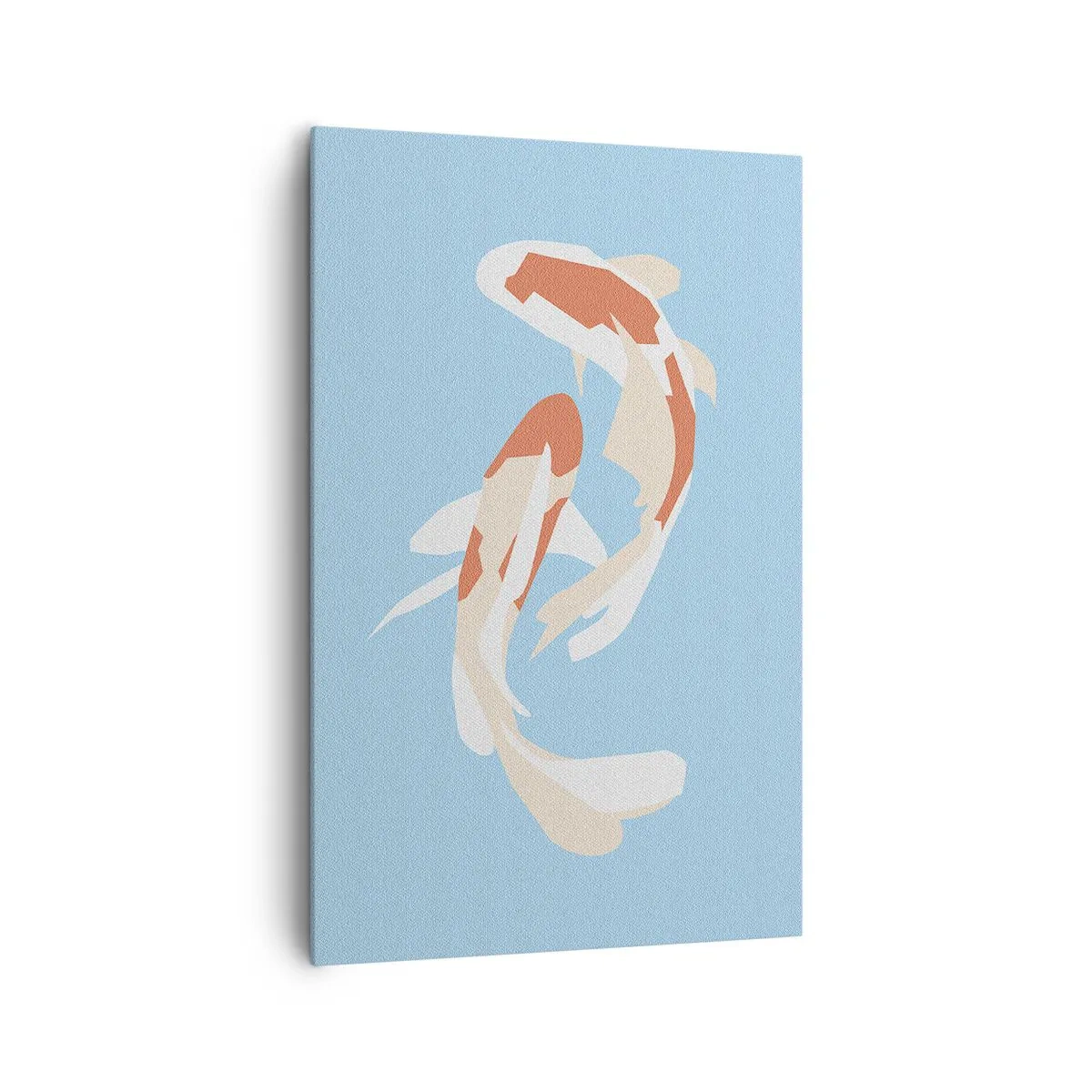 Obraz na płótnie - Minimalistyczna ilustracja dwóch ryb koi na błękitnym tle - 80x120cm - Pływanie synchroniczne spontaniczne - Nowoczesna dekoracja ścienna do salonu i sypialni ARTTOR