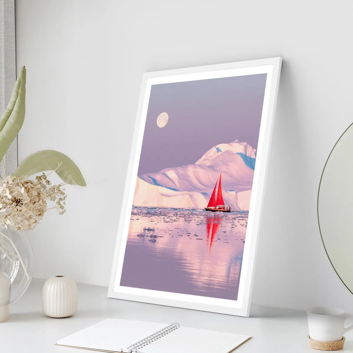 Plakat w białej ramie - Żar żagla, chłód lodu - 40x50 cm