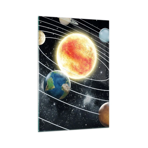 Obraz na szkle - Układ słoneczny z planetami i słońcem w przestrzeni kosmicznej - 70x100cm - Kosmiczny taniec - Nowoczesna dekoracja ścienna do salonu i sypialni ARTTOR