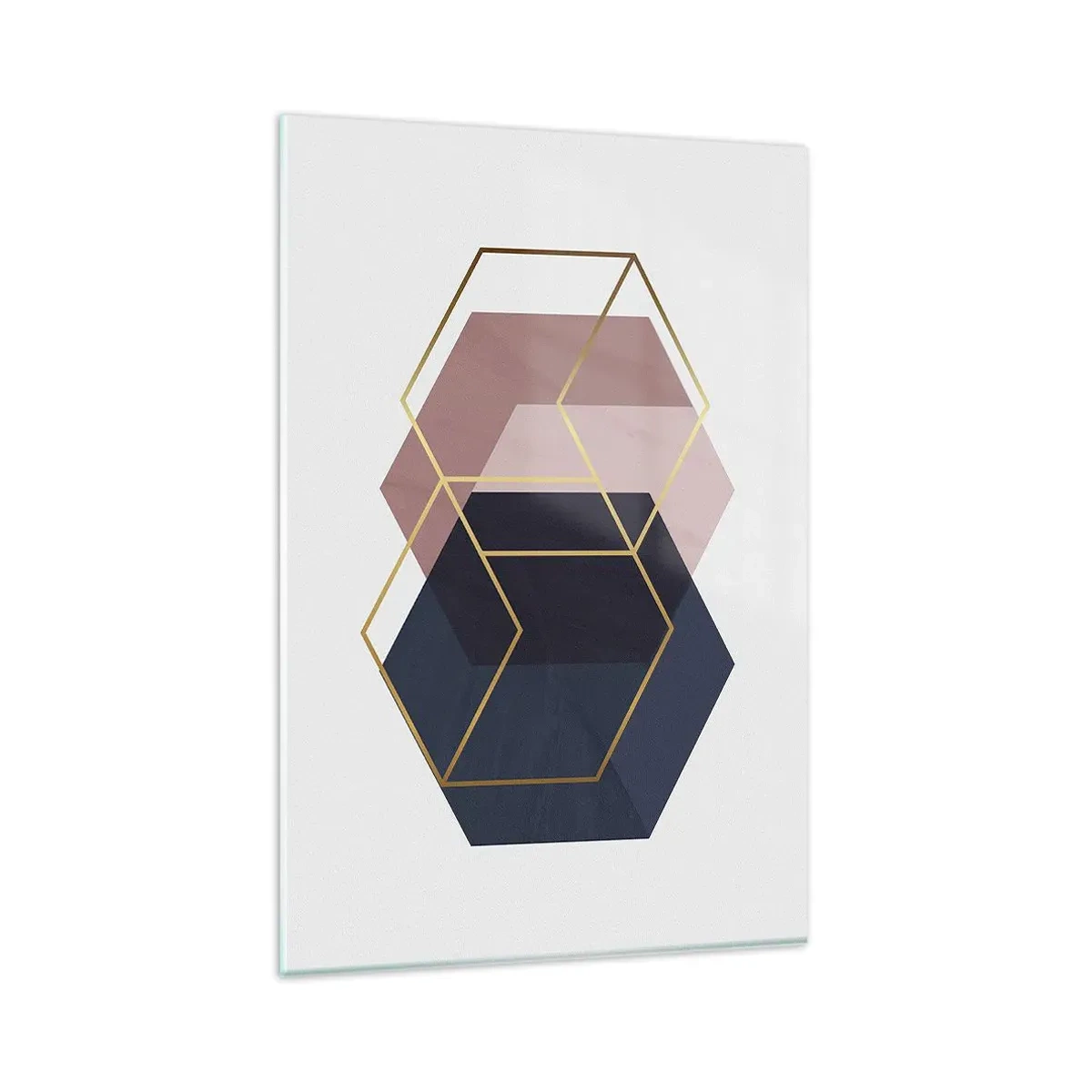 Obraz na szkle - Geometryczne kształty w złotych liniach na tle pastelowym - 80x120cm - Siła prostoty - Nowoczesna dekoracja ścienna do salonu i sypialni ARTTOR