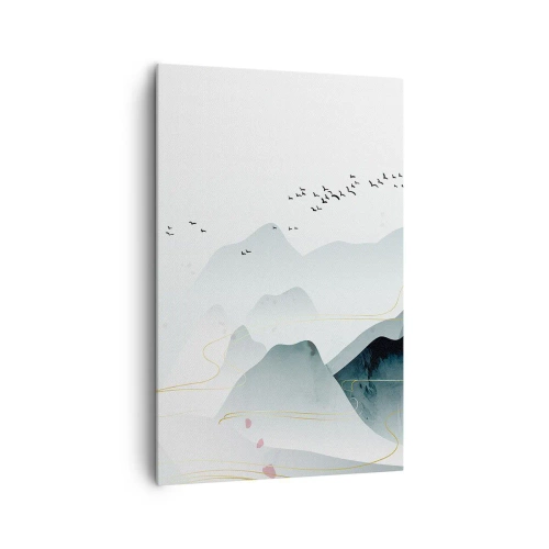 Obraz na płótnie - Abstrakcyjne góry w pastelowych odcieniach - 80x120cm - Ponad szczytami - Nowoczesna dekoracja ścienna do salonu i sypialni ARTTOR