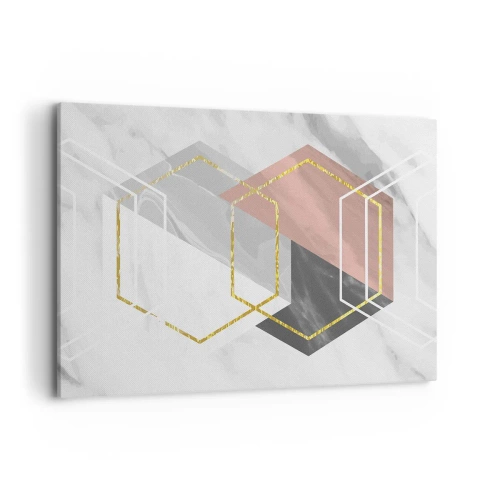 Obraz na płótnie - Geometryczne figury z akcentami złota i marmuru - 100x70cm - Kompozycja łańcuchowa - Nowoczesna dekoracja ścienna do salonu, kuchni i sypialni ARTTOR