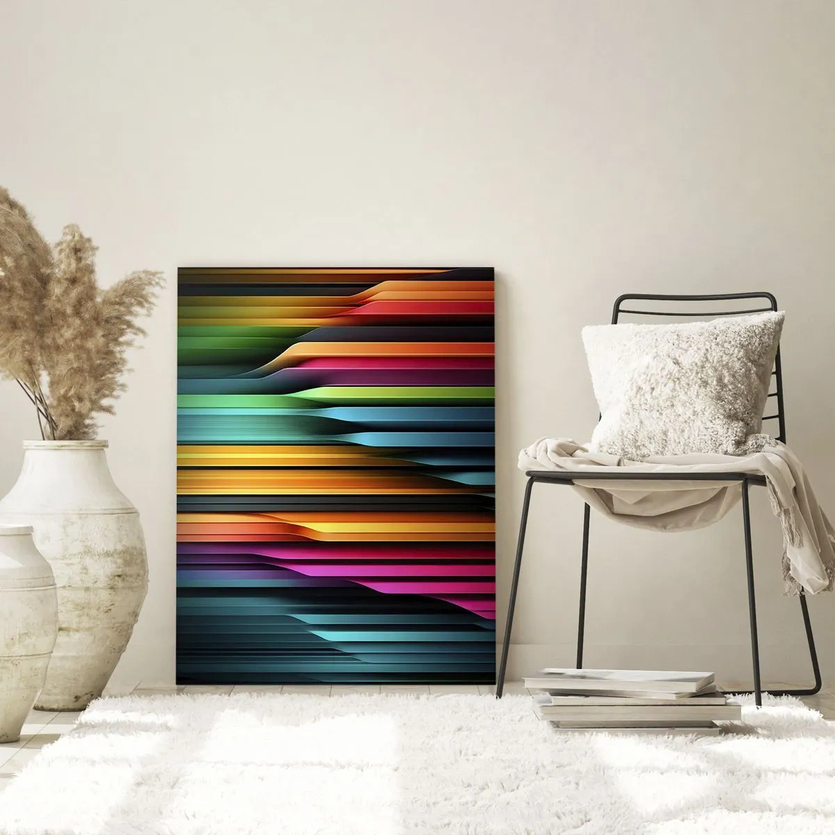 Obraz na szkle - Kolorowe pionowe linie tworzące dynamiczną abstrakcję - 80x120cm - Świetlne organy - Nowoczesna dekoracja ścienna do salonu i sypialni ARTTOR