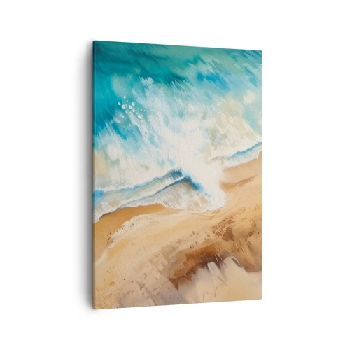 Obraz na płótnie - Morska fala rozbijająca się o piaszczystą plażę - 50x70cm - Powracająca fala - Nowoczesna dekoracja ścienna do salonu, kuchni i sypialni ARTTOR
