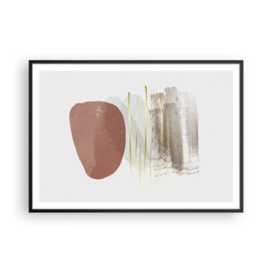Plakat w czarnej ramie - Abstrakcyjna kompozycja w beżowych i złotych odcieniach - 100x70cm - Abstrakcyjna kolumnada - Nowoczesna dekoracja ścienna do salonu i sypialni ARTTOR