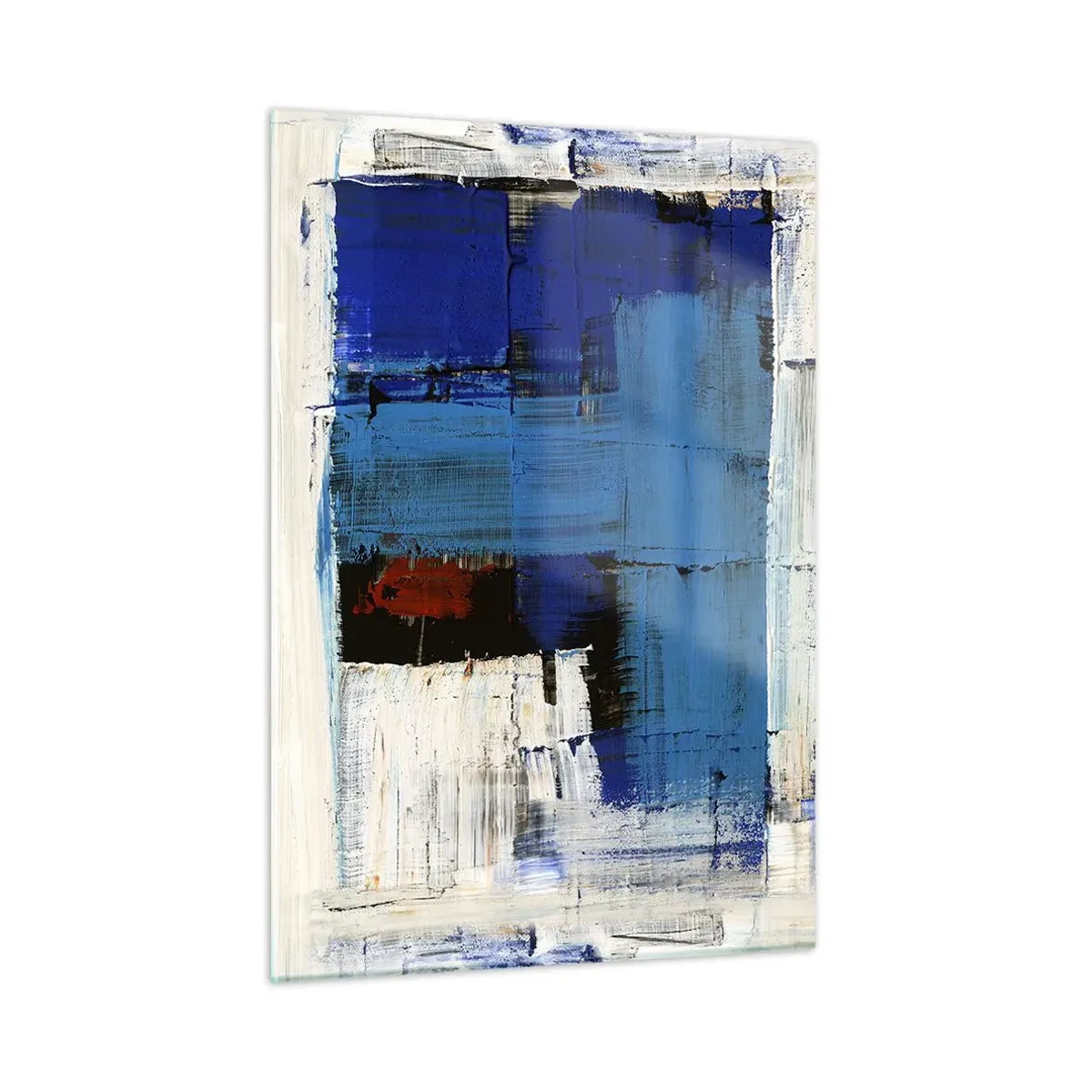 Obraz na szkle - Abstrakcyjna kompozycja z dominującym błękitem - 50x70cm - Sekret błękitu - Nowoczesna dekoracja ścienna do salonu, kuchni i sypialni ARTTOR