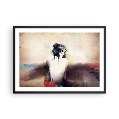 Plakat w czarnej ramie - Subtelny portret kobiety w artystycznym stylu - 70x50cm - Łagodne linie, owalne kształty - Nowoczesna dekoracja ścienna do salonu i sypialni ARTTOR