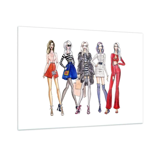 Obraz na szkle - Modne postacie w stylowych strojach na ilustracji - 100x70cm - Every week Fashion Week - Nowoczesna dekoracja ścienna do salonu, kuchni i sypialni ARTTOR