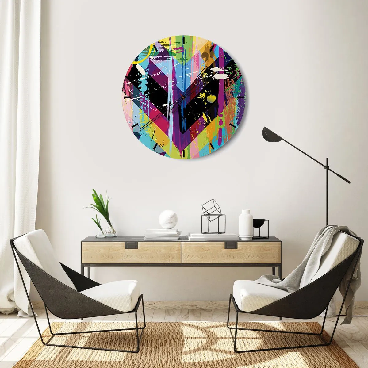 Zegar ścienny - Tarcza zegara z geometrycznym motywem serca w wielobarwnym stylu - 30x30cm - Z góry na dół - Nowoczesna dekoracja ścienna do salonu, kuchni i sypialni ARTTOR