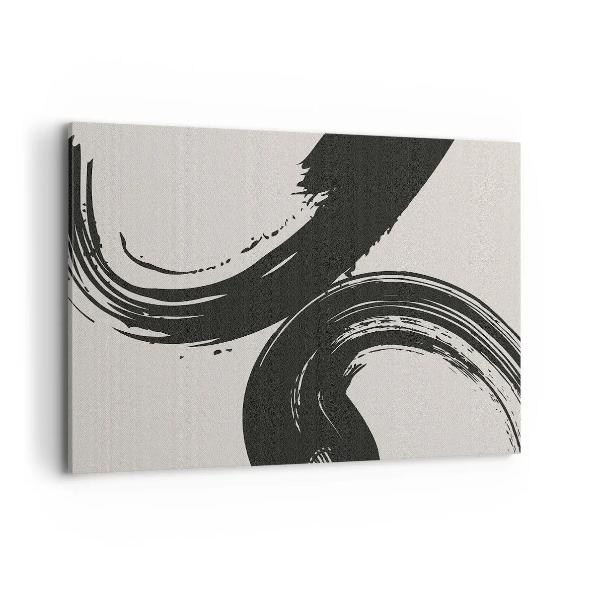 Obraz na płótnie - Dynamiczne pociągnięcia pędzla w czerni na jasnym tle - 120x80cm - Zamaszyście i koliście - Nowoczesna dekoracja ścienna do salonu, kuchni i sypialni ARTTOR