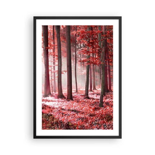 Plakat w czarnej ramie - Las z czerwonymi liśćmi i mgłą o poranku - 50x70cm - Czerwony równie piękny - Nowoczesna dekoracja ścienna do salonu i sypialni ARTTOR