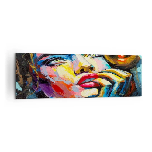 Obraz na płótnie - Kolorowy portret kobiety w stylu ekspresjonistycznym - 160x50cm - Marzenia jak ptaki szybują po niebie - Nowoczesna dekoracja ścienna do salonu i sypialni ARTTOR