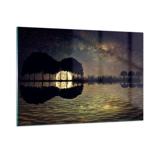 Obraz na szkle - Nocna scena z pełnią księżyca odbijającą się w wodzie - 120x80cm - Noc na krańcu świata - Nowoczesna dekoracja ścienna do salonu, kuchni i sypialni ARTTOR