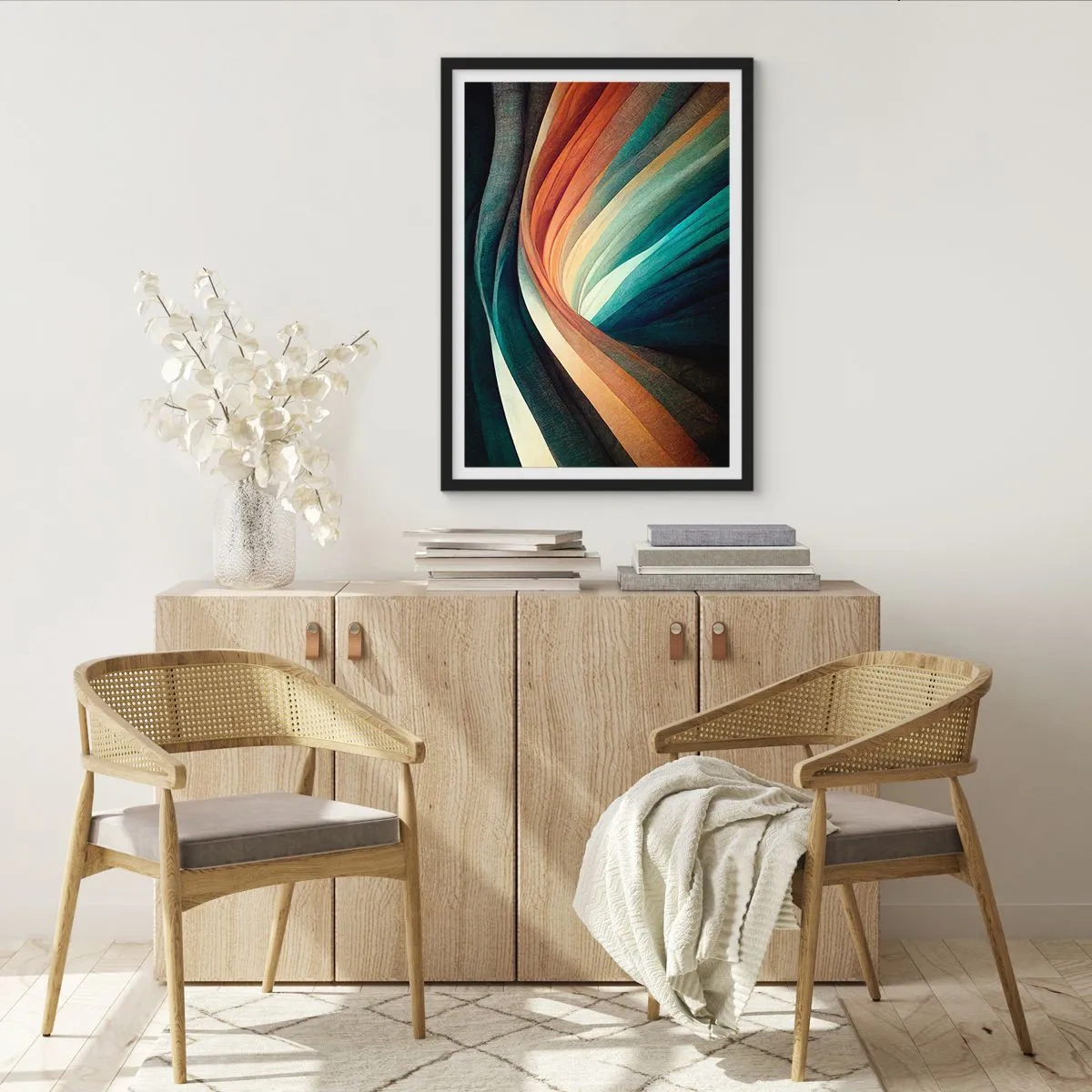Plakat w czarnej ramie - Abstrakcyjne kolorowe wirujące pasma - 50x70cm - Utkane z barw - Nowoczesna dekoracja ścienna do salonu i sypialni ARTTOR
