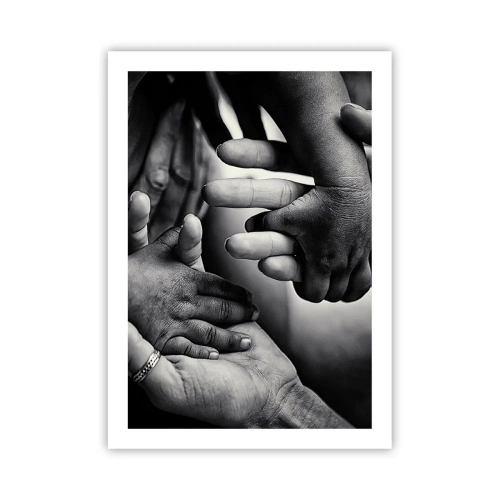 Plakat - Czarno-biały motyw dłoni symbolizujących więź - 50x70cm - Być człowiekiem - Nowoczesna dekoracja ścienna do salonu, kuchni i sypialni ARTTOR