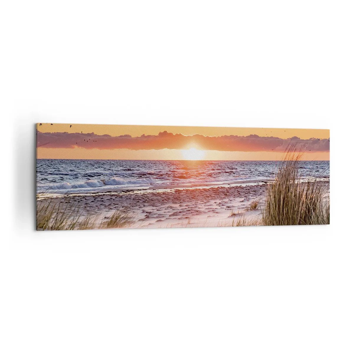 Obraz na płótnie - Zachód słońca nad morzem z widokiem na wydmy - 160x50cm - Pejzaż horyzontalny - Nowoczesna dekoracja ścienna do salonu i sypialni ARTTOR