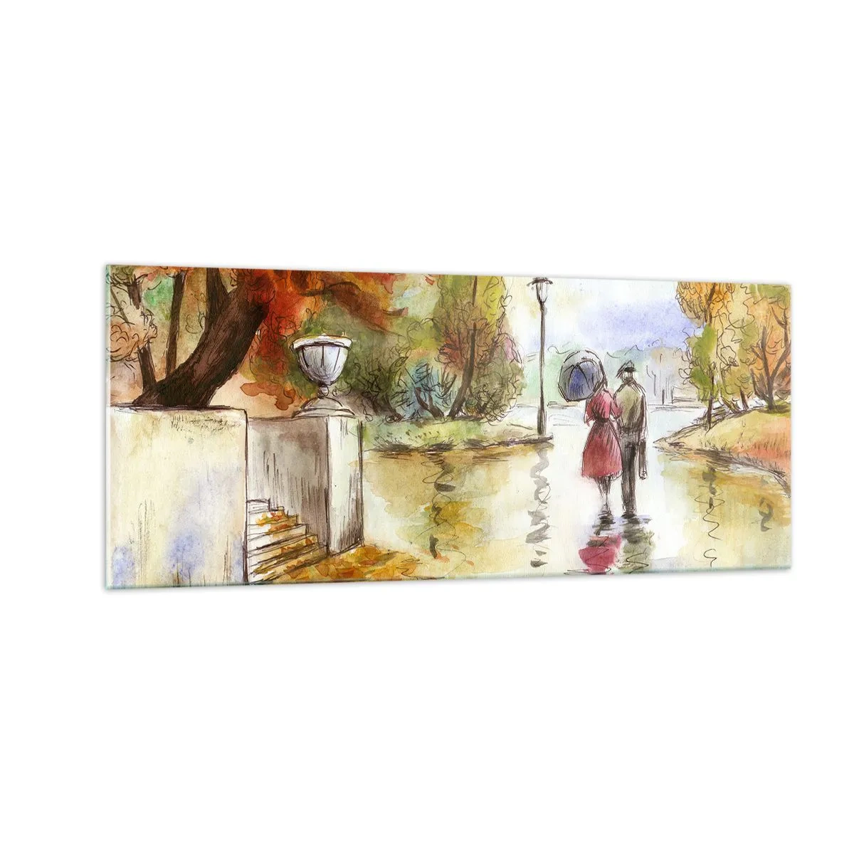 Obraz na szkle - Romantyczna jesień w parku - 100x40 cm