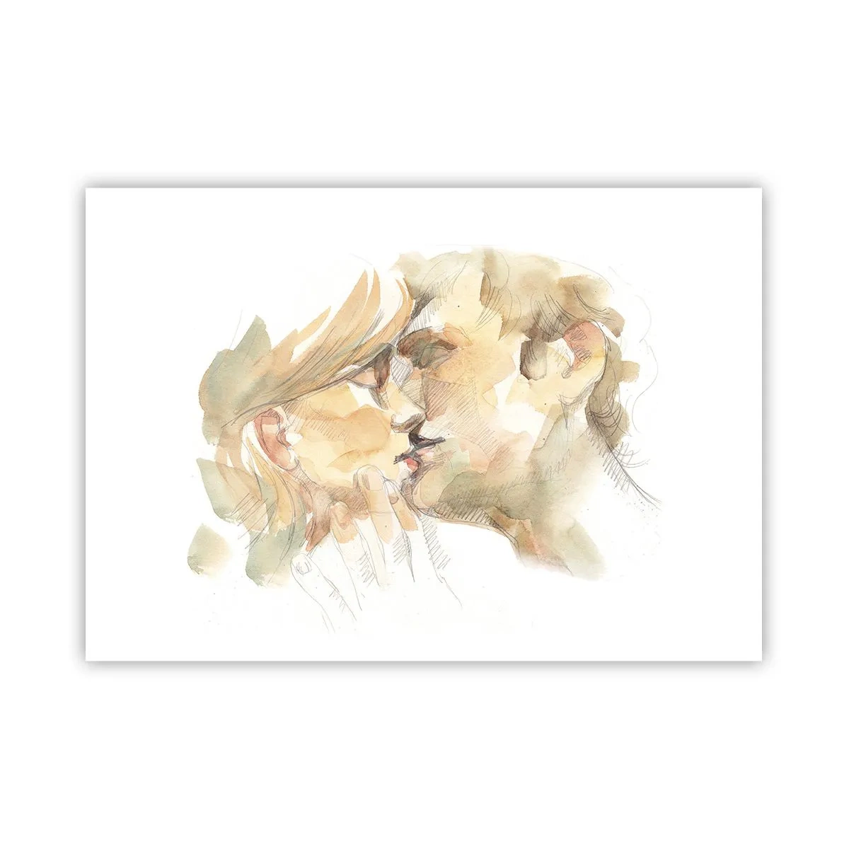 Plakat - Romantyczny akwarelowy portret pary w pocałunku - 100x70cm - Odnaleziona połowa? - Nowoczesna dekoracja ścienna do salonu i sypialni ARTTOR