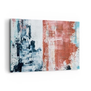 Obraz na płótnie - Abstrakcja w biało-niebieskich i ceglanych barwach - 120x80cm - Abstrakcyjne pół na pół - Nowoczesna dekoracja ścienna do salonu, kuchni i sypialni ARTTOR
