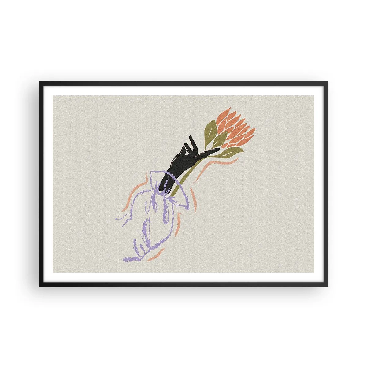 Plakat w czarnej ramie - Minimalistyczny bukiet kwiatów w delikatnym stylu - 100x70cm - Siostrzany dotyk - Nowoczesna dekoracja ścienna do salonu i sypialni ARTTOR