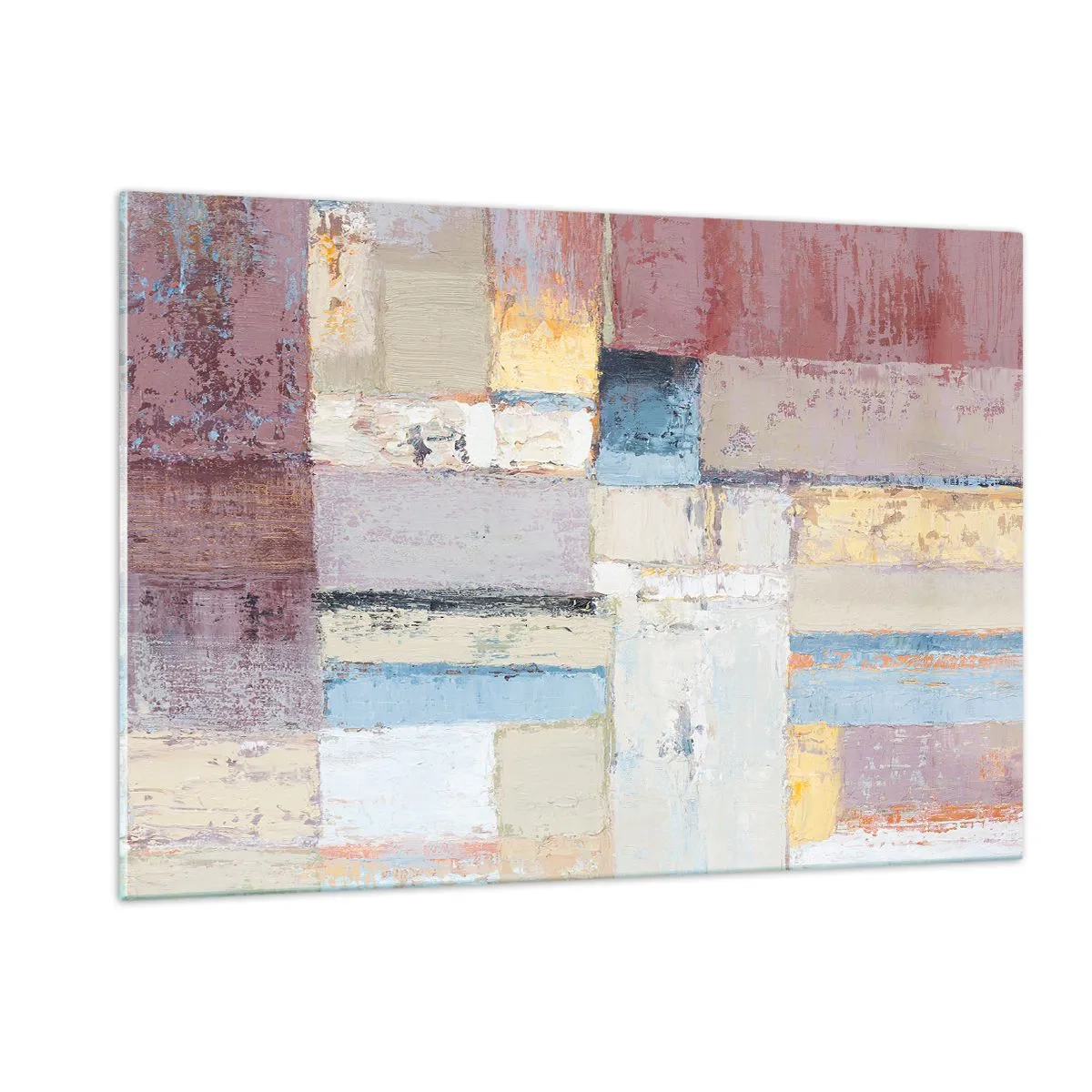 Obraz na szkle - Abstrakcyjna kompozycja geometryczna w pastelowych kolorach - 120x80cm - Spokój geometrii - Nowoczesna dekoracja ścienna do salonu, kuchni i sypialni ARTTOR