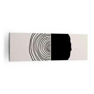 Obraz na płótnie - Abstrakcyjny czarno-biały motyw inspirowany przekrojem drewna z geometrycznym podziałem - 160x50cm - Pół na pół - Nowoczesna dekoracja ścienna do salonu i sypialni ARTTOR