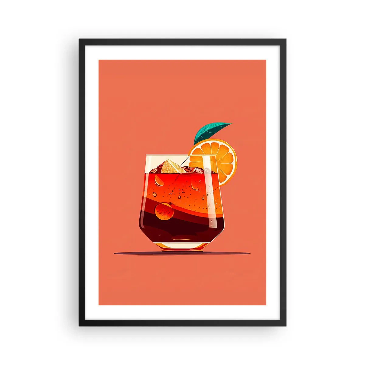 Plakat w czarnej ramie - Szklanka koktajlu z plasterkiem pomarańczy - 50x70cm - Letnie orzeźwienie - Nowoczesna dekoracja ścienna do salonu i sypialni ARTTOR