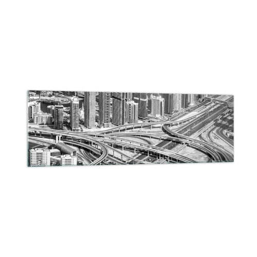 Obraz na szkle - Widok na Dubaj z perspektywy lotu ptaka - 160x50cm - Dubaj – miasto niemożliwe - Nowoczesna dekoracja ścienna do salonu i sypialni ARTTOR